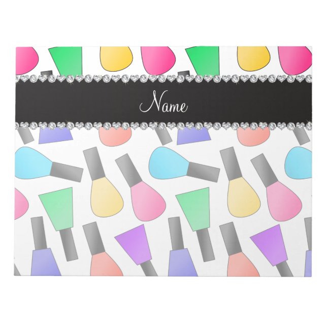 Personalized name white rainbow nail polish notepad (Front)