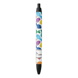 Personalized name white rainbow narwhals black ink pen