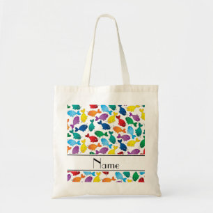 Personalized name white rainbow narwhals tote bag