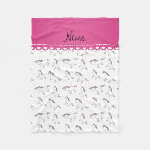 Personalized name white rainbow unicorns fleece blanket