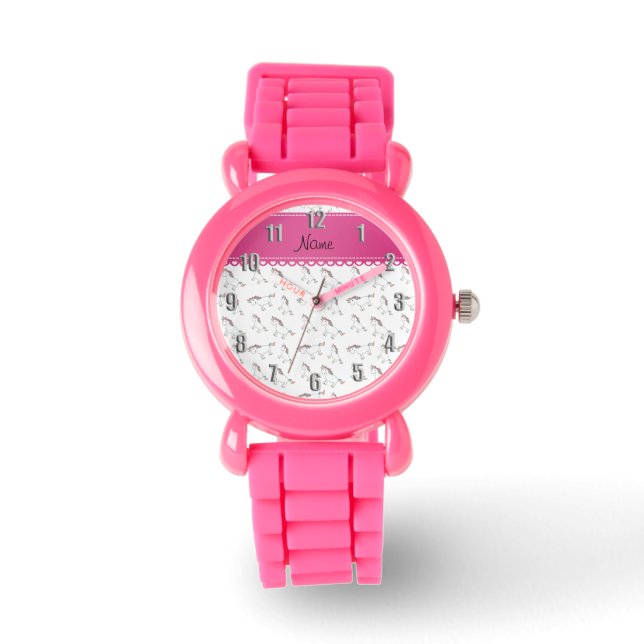 Personalized name white rainbow unicorns watch (Front)