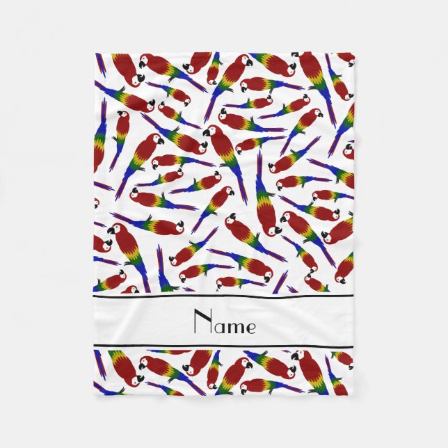 Personalized name white red parrots fleece blanket (Front)