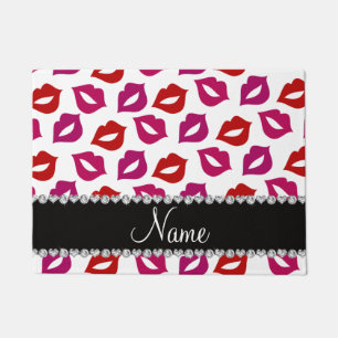 Personalized name white red pink lips doormat