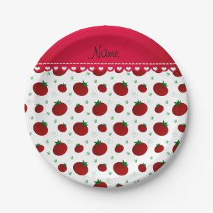 Personalized name white red tomatoes paper plate
