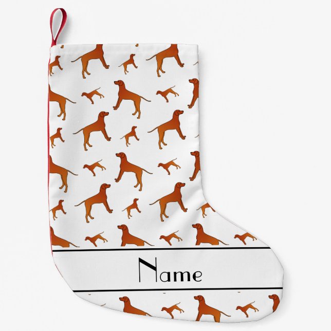 Personalized name white Rhodesian ridgeback dogs Small Christmas Stocking (Front)