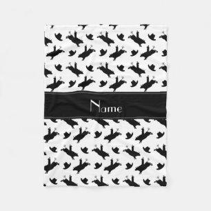 Personalized name white rodeo bull riding pattern fleece blanket
