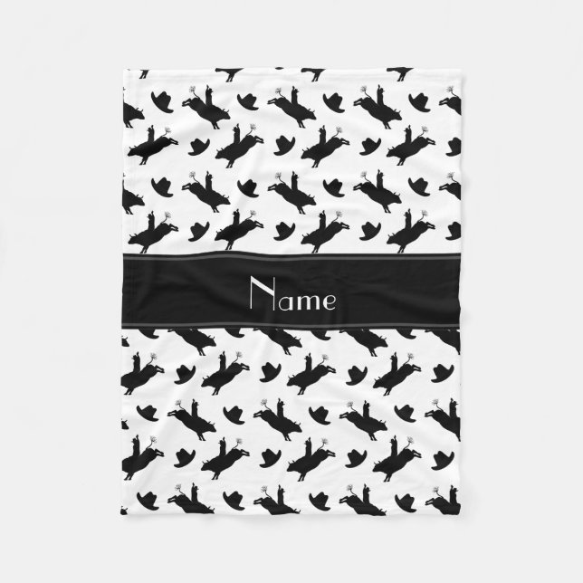 Personalized name white rodeo bull riding pattern fleece blanket (Front)