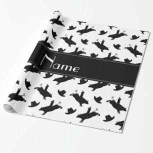 Personalized name white rodeo bull riding pattern wrapping paper