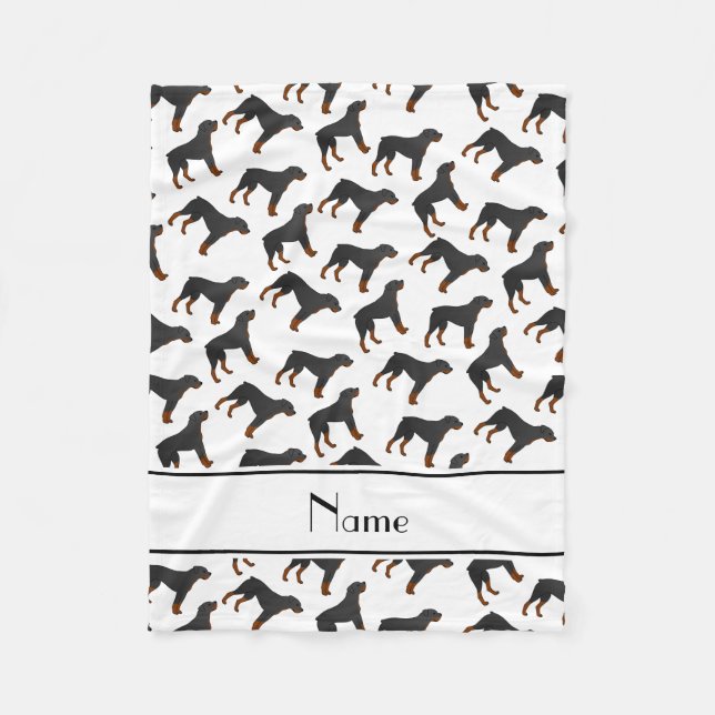 Personalized name white rottweiler dog pattern fleece blanket (Front)