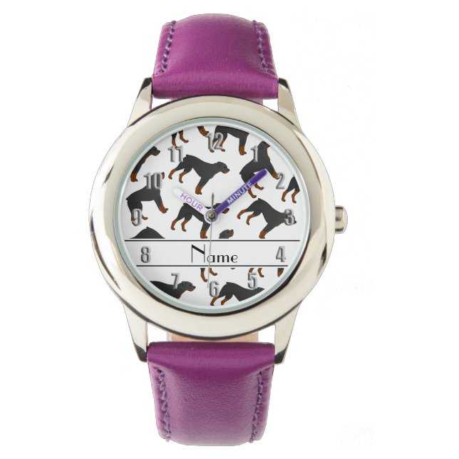 Personalized name white rottweiler dog pattern watch (Front)