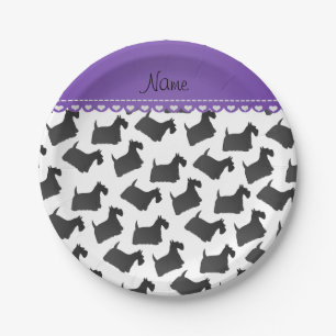 Personalized name white scottish terrier dogs paper plate