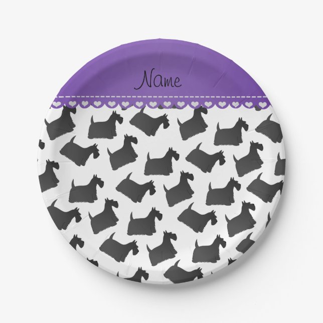 Personalized name white scottish terrier dogs paper plate (Front)