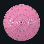 Personalized Name White Script On Pink  Dartboard<br><div class="desc">Personalized Name White Script On Pink Dart Board</div>