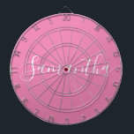 Personalized Name White Script On Pink  Dartboard<br><div class="desc">Personalized Name White Script On Pink Dart Board</div>