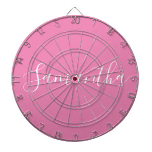 Personalized Name White Script On Pink  Dartboard