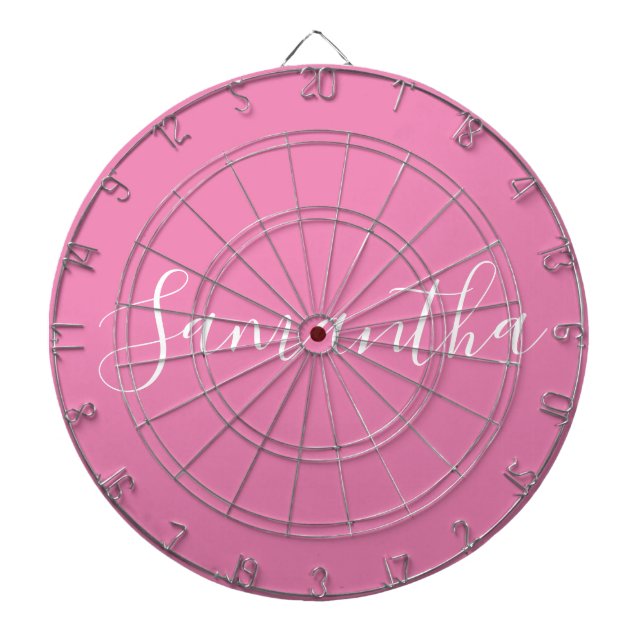 Personalized Name White Script On Pink  Dartboard (Front)