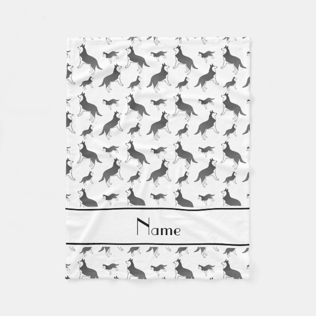 Personalized name white siberian husky dogs fleece blanket (Front)