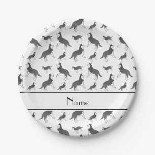 Personalized name white siberian husky dogs paper plate