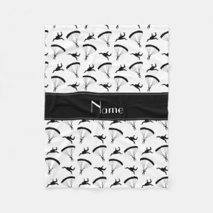 Personalized name white skydiving pattern fleece blanket