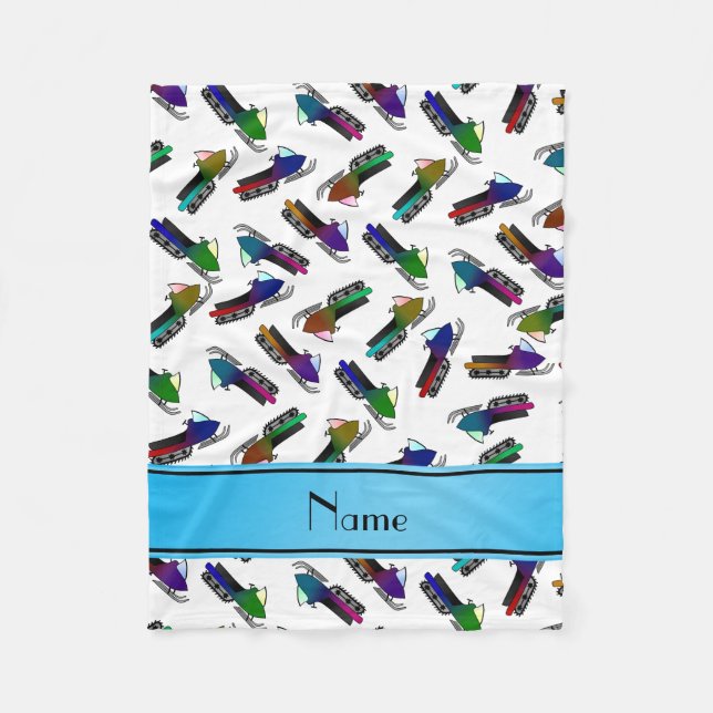 Personalized name white snowmobiles fleece blanket (Front)