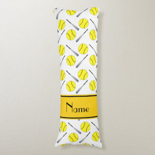 Personalized name white softball pattern body pillow