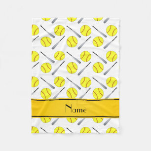Personalized name white softball pattern fleece blanket