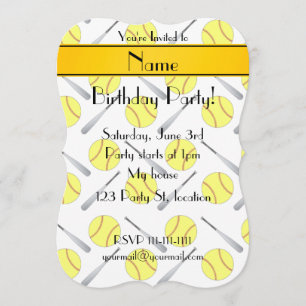 Personalized name white softball pattern invitation