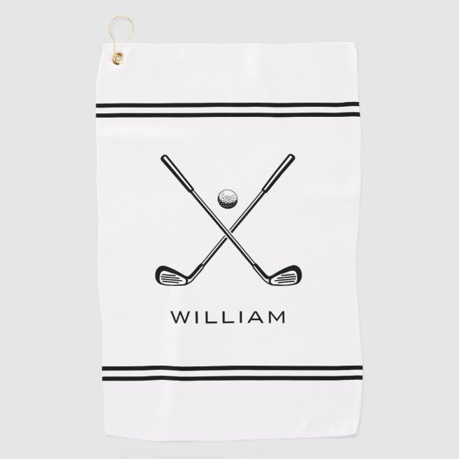 Personalized Name White Stripes Stylish Golf Towel (Front)
