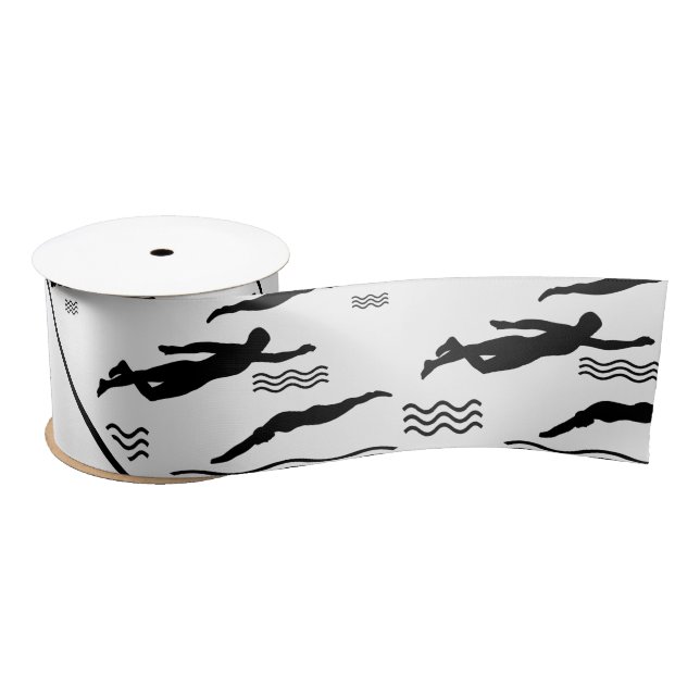 Personalized name white swimming pattern satin ribbon (Spool)