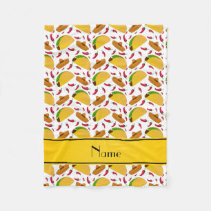 Personalized name white tacos sombreros chilis fleece blanket