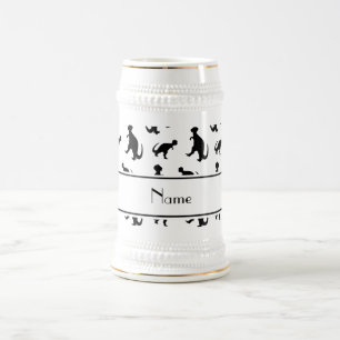 Personalized name white trex dinosaurs beer stein