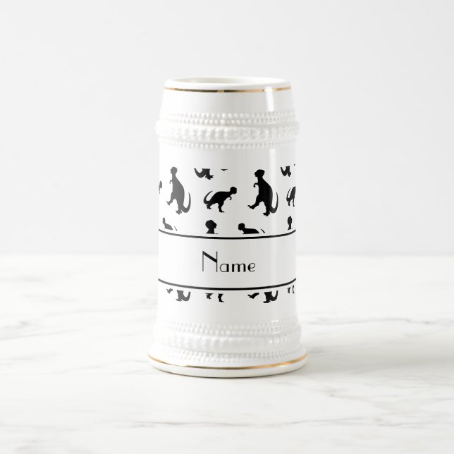 Personalized name white trex dinosaurs beer stein (Center)