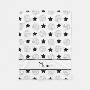 Personalized name white volleyball black stars fleece blanket