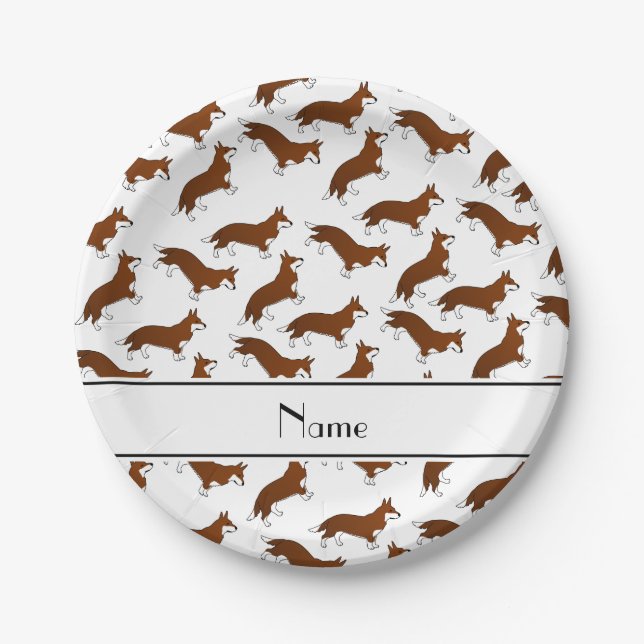 Personalized name white welsh corgi cardigan dogs paper plate (Front)