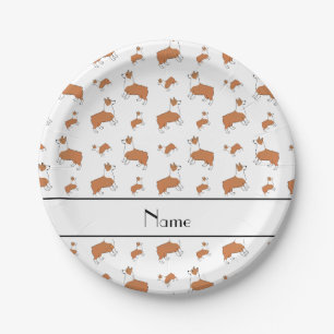Personalized name white Welsh corgi pembroke dogs Paper Plate