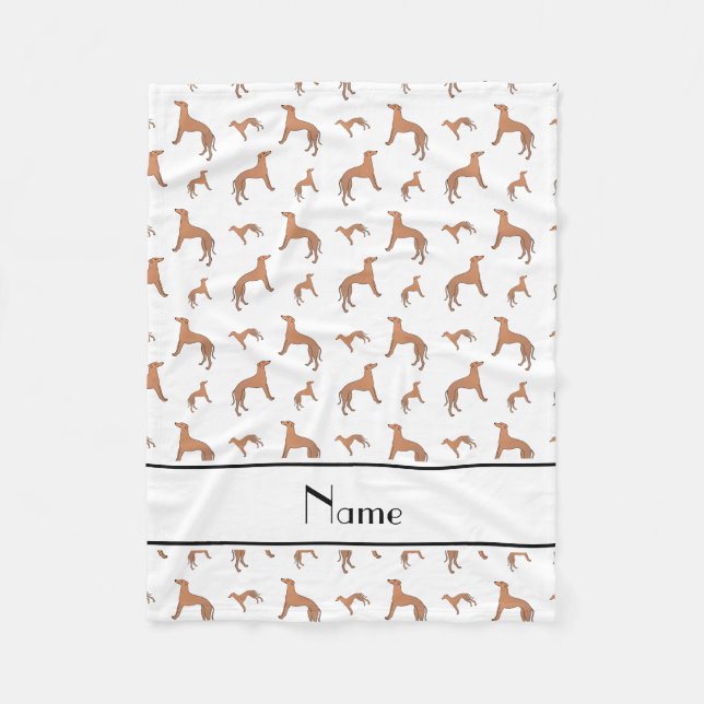 Personalized name white Whippet dogs Fleece Blanket (Front)
