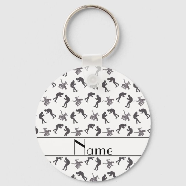 Personalized name white wrestlers keychain (Front)