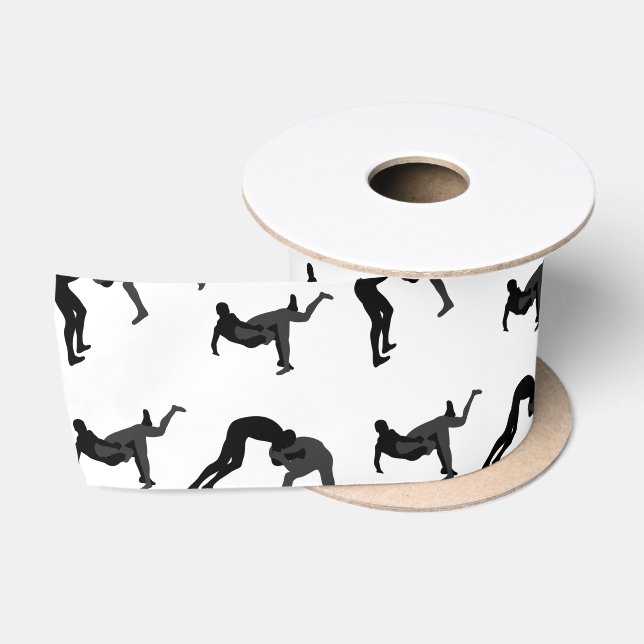 Personalized name white wrestling silhouettes satin ribbon (Spool)