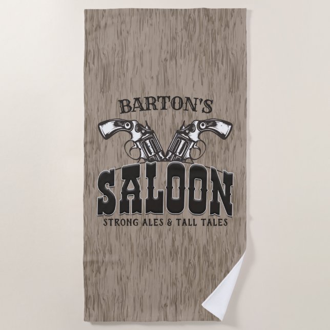 Personalized NAME Wild West Gun Revolver Saloon Beach Towel (Front)