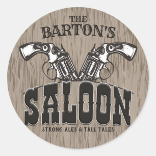 Personalized NAME Wild West Gun Revolver Saloon Classic Round Sticker