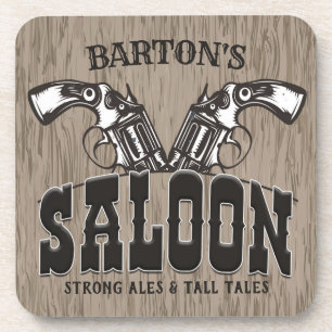 Personalized NAME Wild West Gun Revolver Saloon Coaster