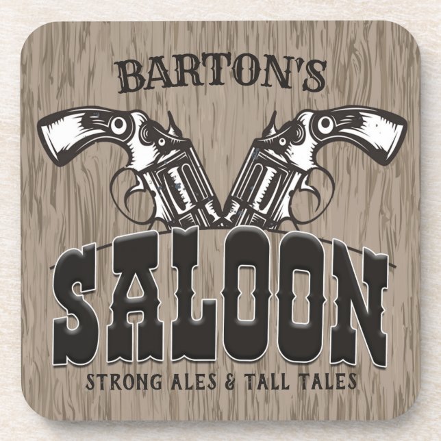 Personalized NAME Wild West Gun Revolver Saloon Coaster (Front)
