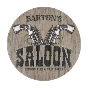 Personalized NAME Wild West Gun Revolver Saloon Cutting Board