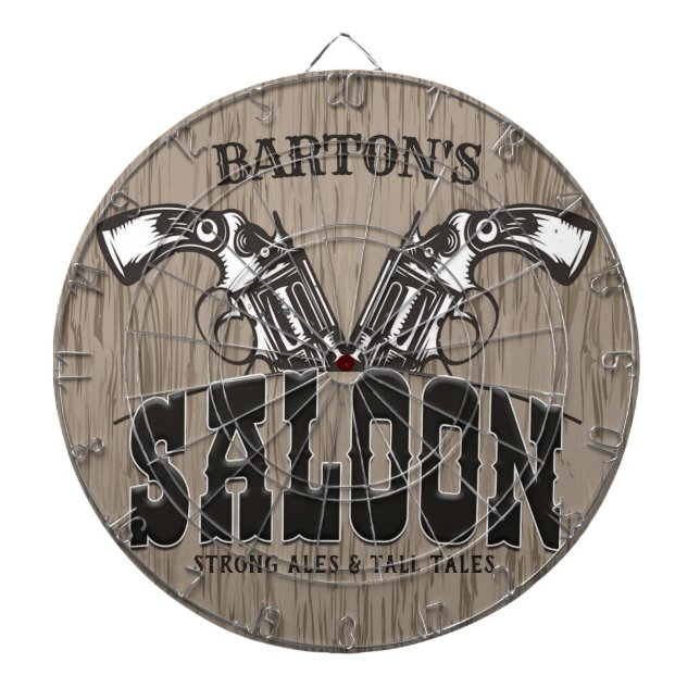 Personalized NAME Wild West Gun Revolver Saloon Dartboard (Front)
