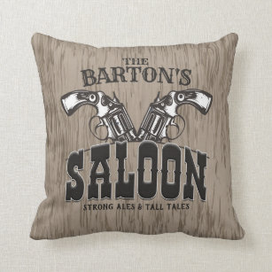 Personalized NAME Wild West Gun Revolver Saloon Throw Pillow