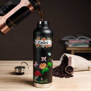 Personalized Name Wildflower Butterfly Garden Water Bottle