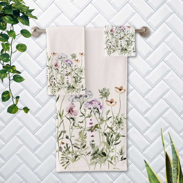 Personalized Name Wildflower Garden Bath Towel Set (In situ Bathroom wall)