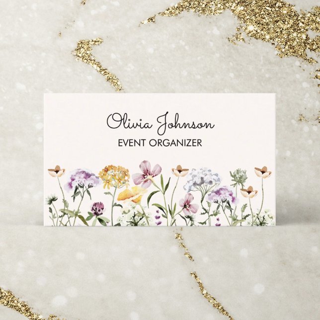 Personalized Name Wildflower Garden Business Card (Close Up, Front Side)