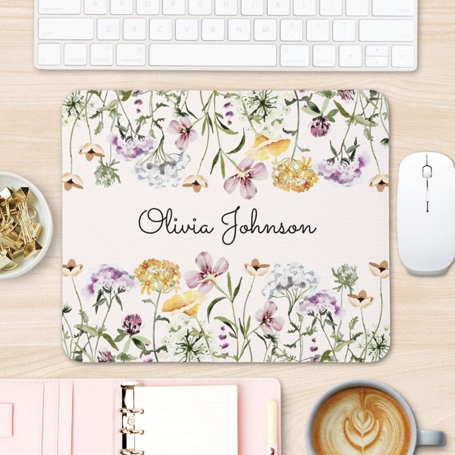 Personalized Name Wildflower Garden Mouse Pad (In situ office desk)