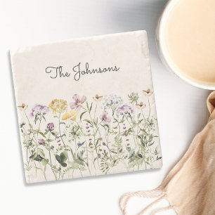 Personalized Name Wildflower Garden Stone Coaster